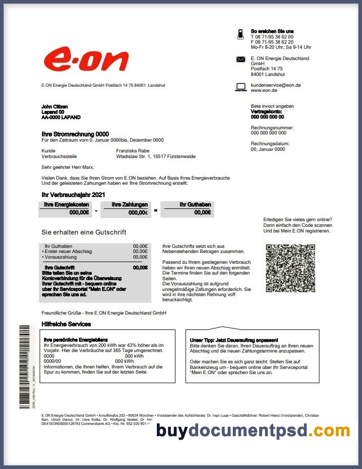 Buy German Germany e-on new bill Template PSD
