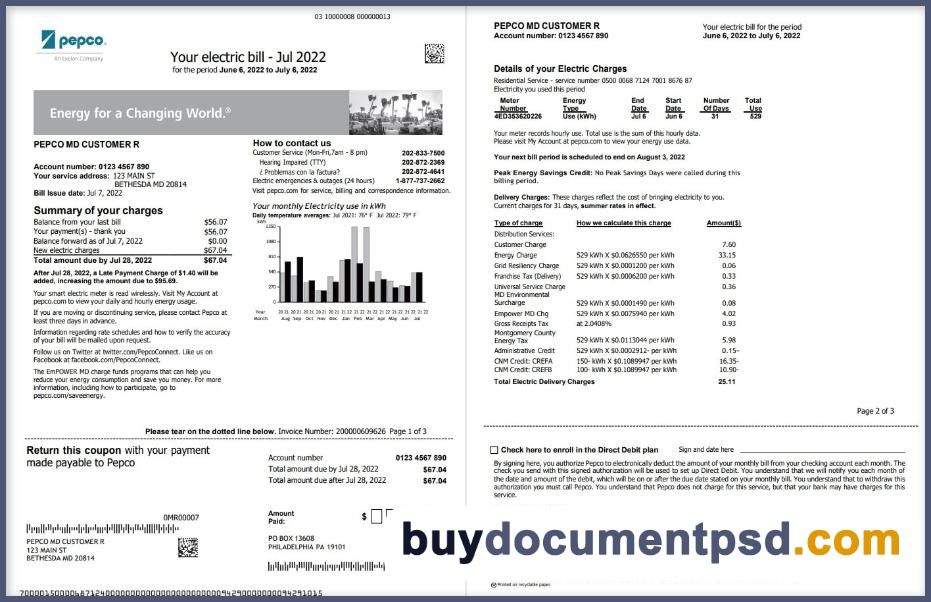 Buy Maryland Georgia Water bill Template PSD