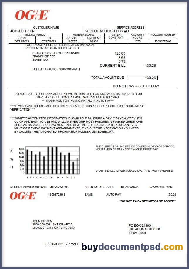 Buy Oklahoma Electricity Bill Template PSD