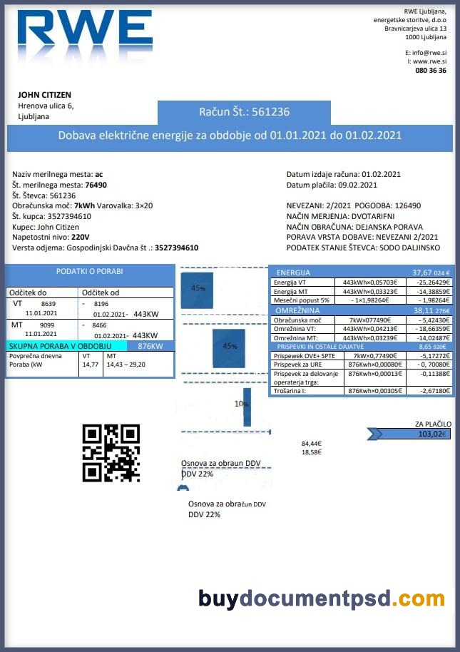 Buy Slovenia Infrastruktura Bill Template PSD