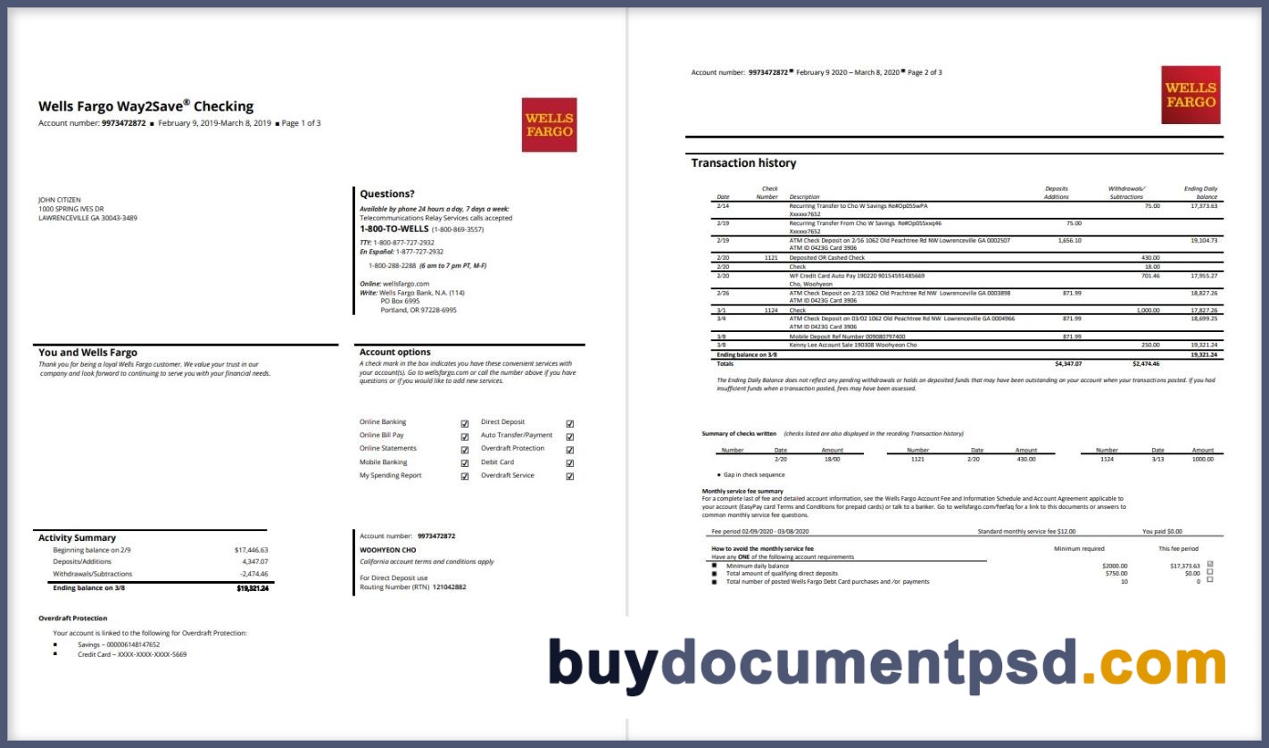 Buy Wells Fargo bank statement Template PSD File