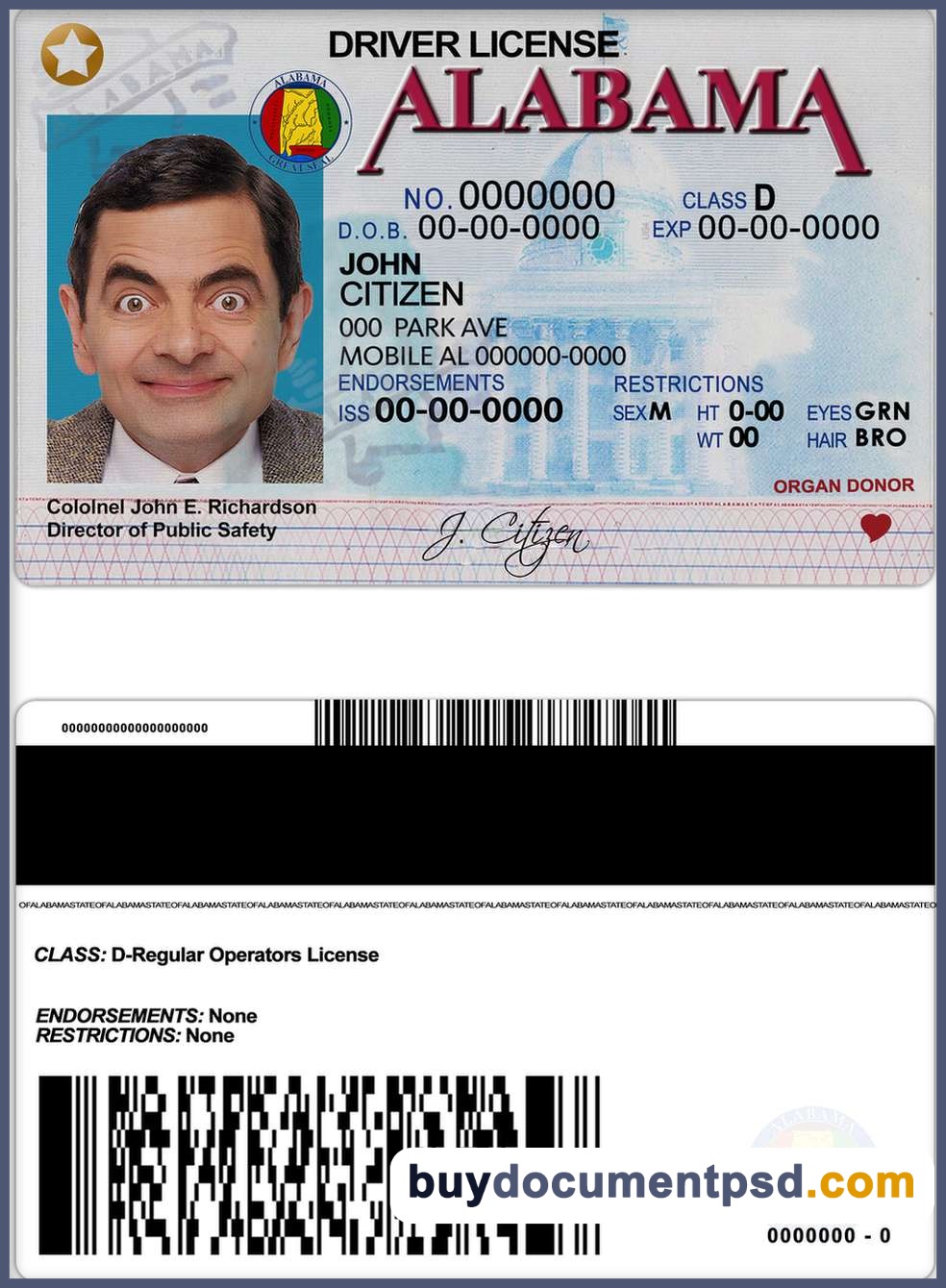Buy Alabama Driving Licence Template