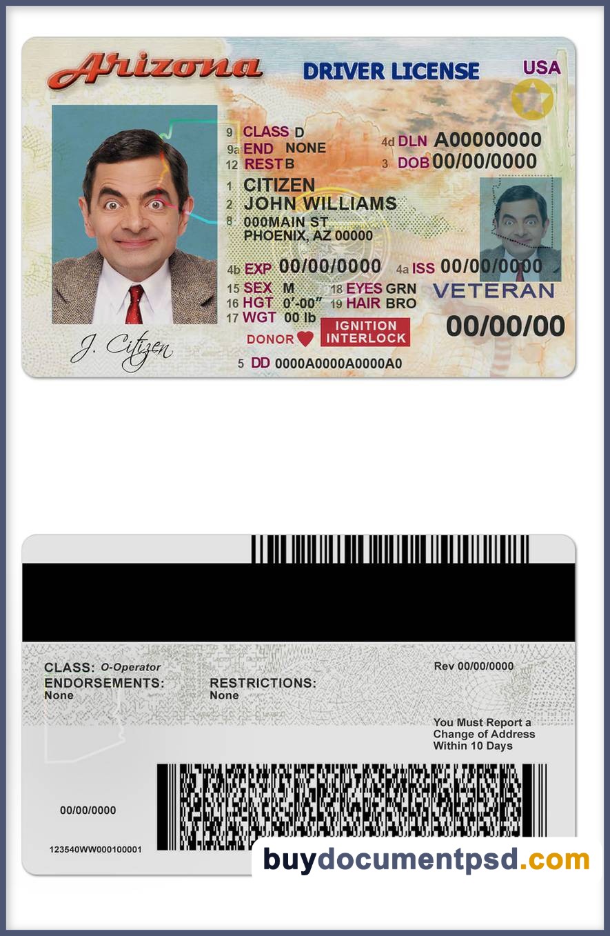 Buy Arizona Driving Licence Template