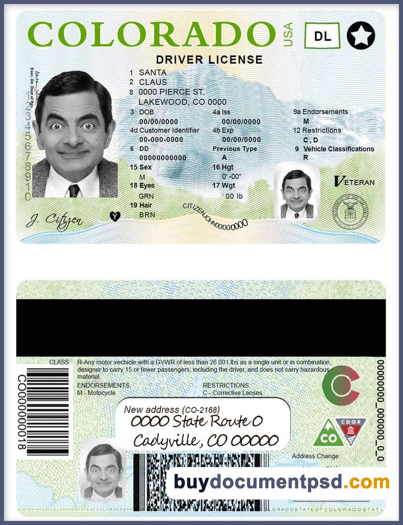 Buy Colorado Driving Licence Template