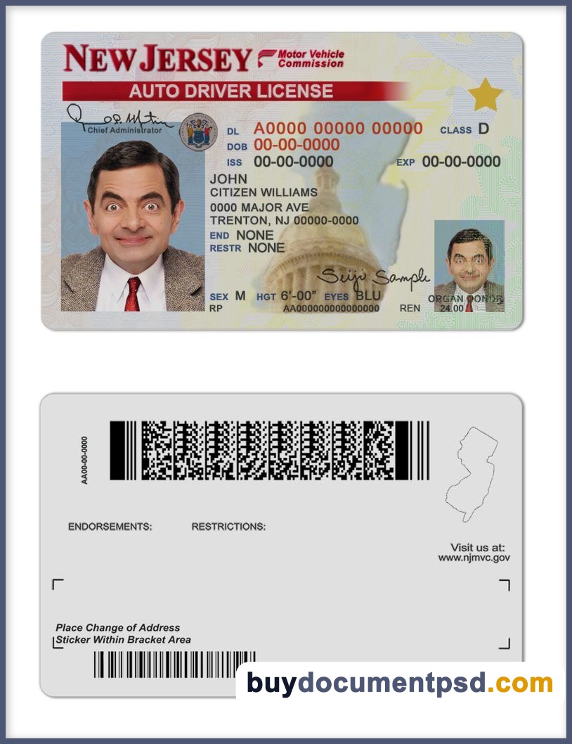 Buy New Jersey Driving Licence Template