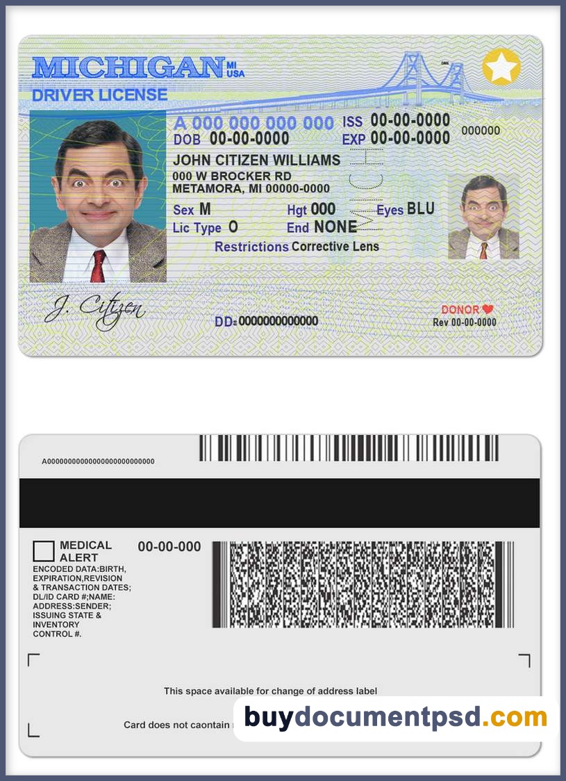 Buy Michigan Driving Licence Template