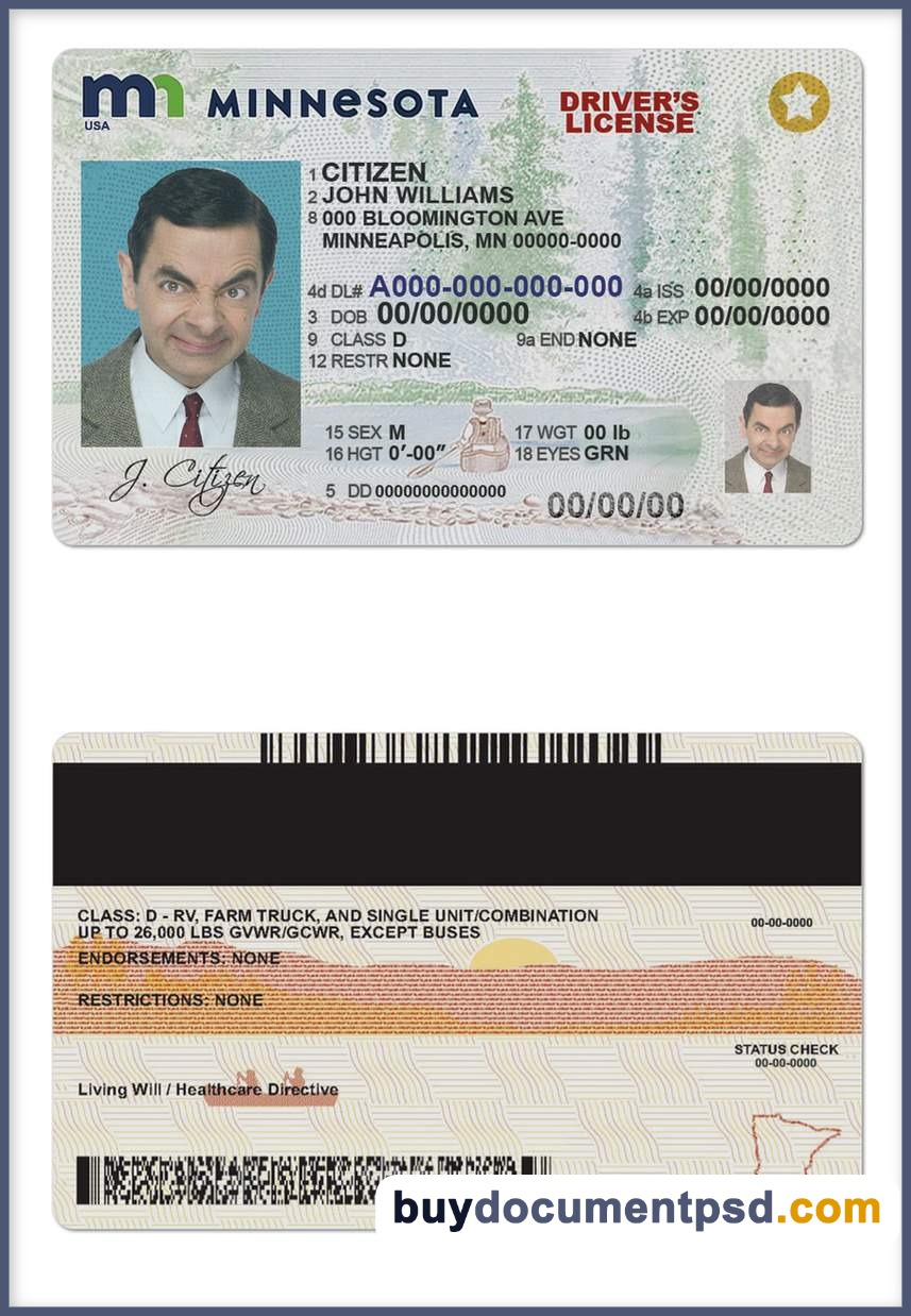 Buy Minnesota Driving Licence Template