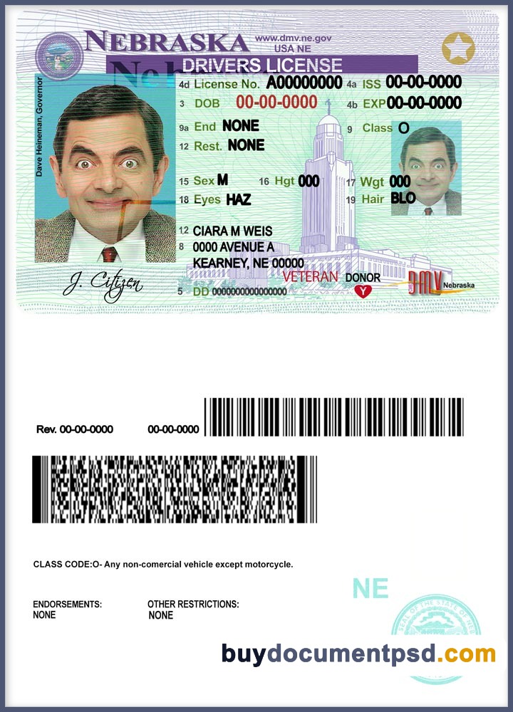 Buy Nebraska Driving Licence Template
