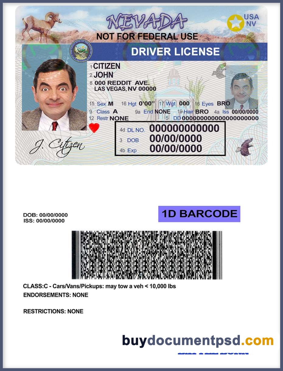 Buy Nevada Driving Licence Template