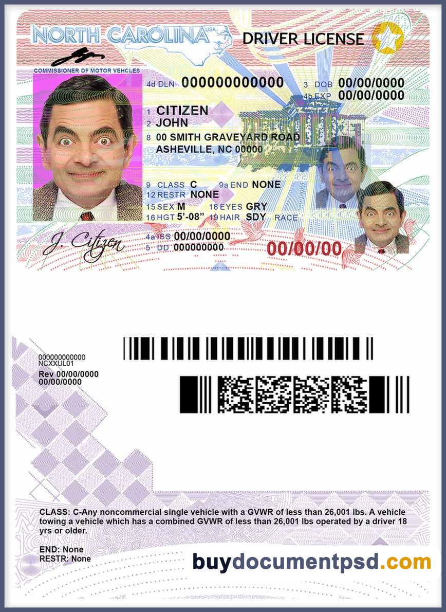 Buy North Carolina Driving Licence Template