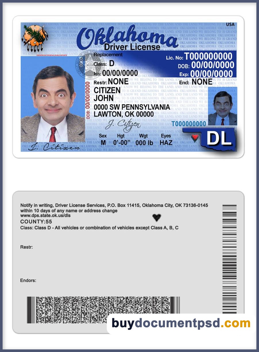 Buy Oklahoma Driving Licence Template
