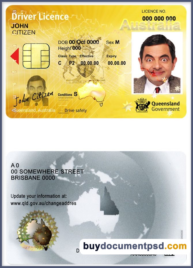 Buy Queensland, Australia Driving Licence Template