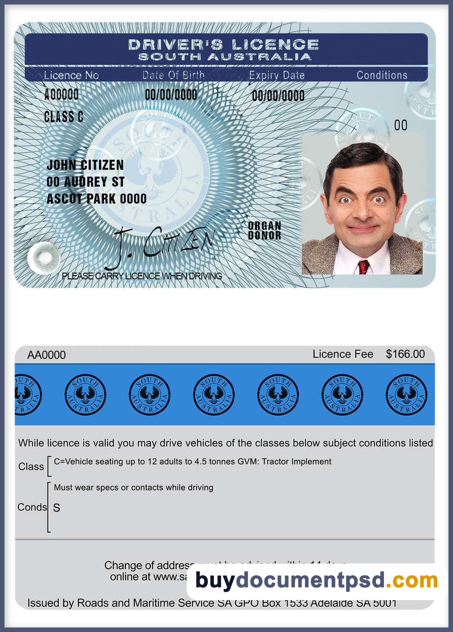 Buy South Australia Driving Licence Template