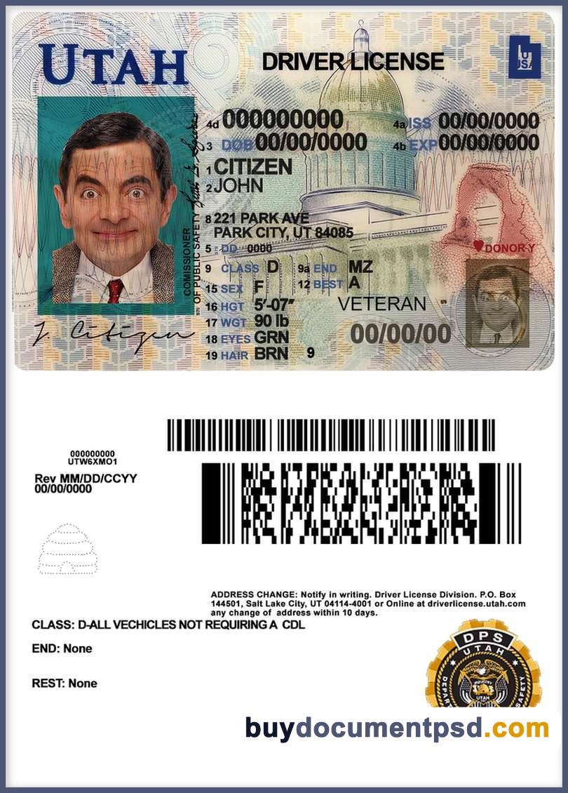 Buy Utah Driving Licence Template