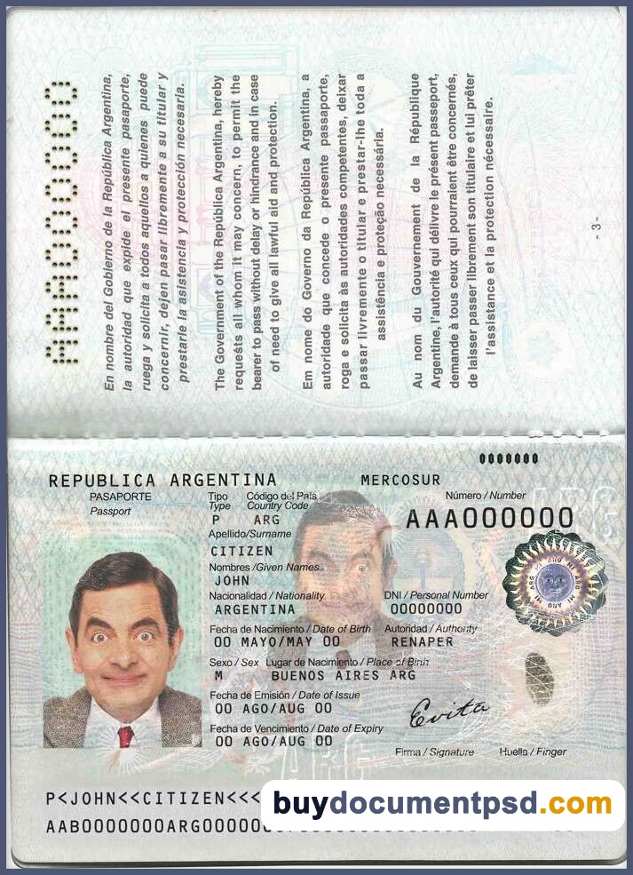 Buy Argentina Passport Template