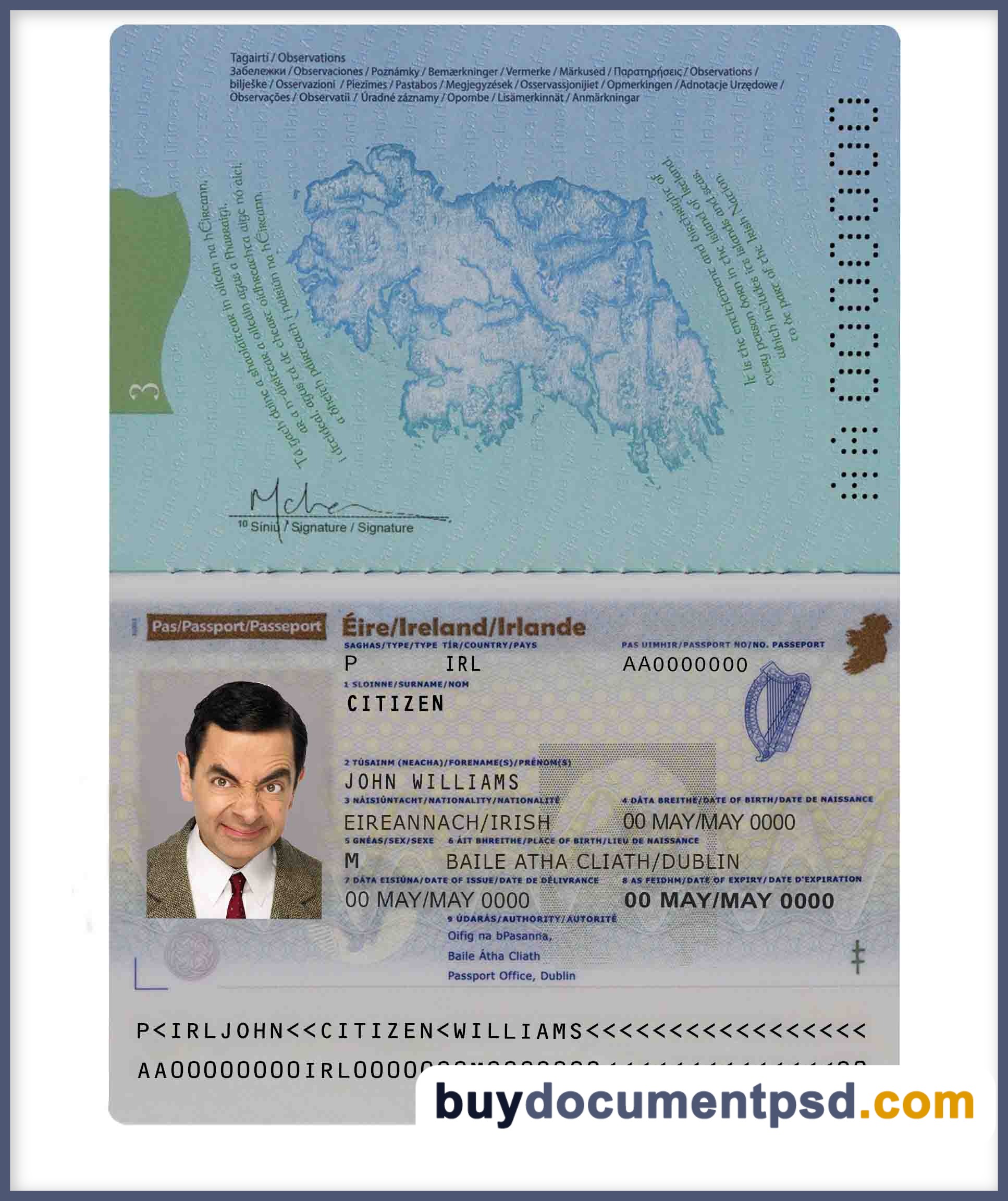 Buy Ireland Passport Template