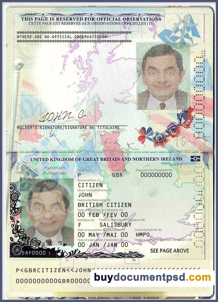 Buy UK Passport new version with hologram Template